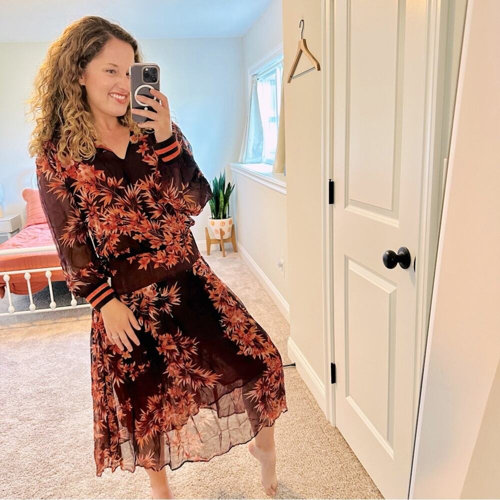 NWT warm NY Orange Floral Long Sleeve Maxi Dress 3 Large